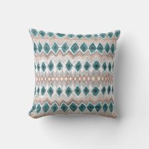 Boho Beach Teal Peach Grått Chevron Diamond Mönste