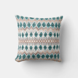 Boho Beach Teal Peach Grått Chevron Diamond Mönste Kudde