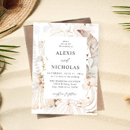 Boho Beach Tropical Beige Blommigt Bröllop Inbjudningar