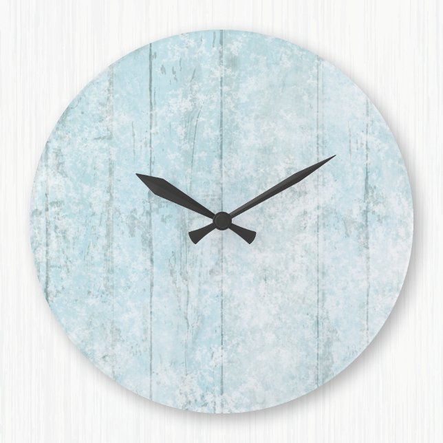 Boho Beach Wood Coastal Blue Modern Stor Klocka (Skapare uppladdad)