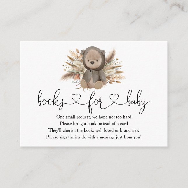 Boho Bear Baby Shower Bokar för Baby Tilläggskort (Framsida)