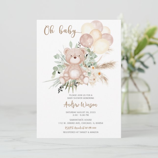Boho Bear Baby Shower Boy-inbjudan Inbjudningar (Stående Fram)