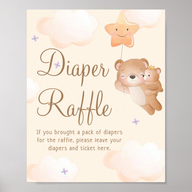 Boho Bear Baby Shower Gender Neutral Diaper Raffle Poster (Framsidan)