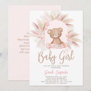 Boho Bear Baby Shower Girl-inbjudan Inbjudningar
