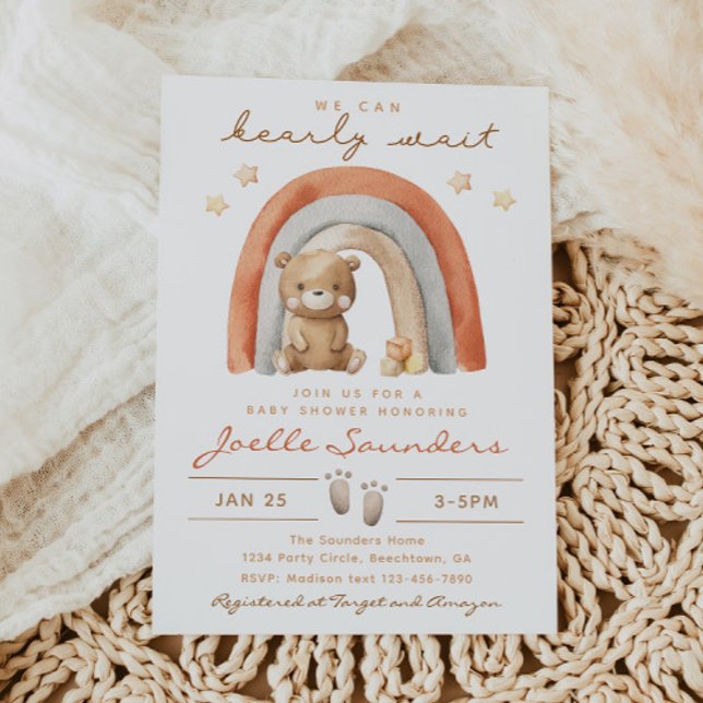 Boho Bear Baby Shower-inbjudan | Björn Baby Inbjudningar (Skapare uppladdad)