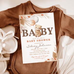 Boho Bear Baby Shower-inbjudan Björnstövel Inbjudningar
