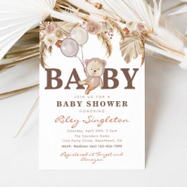 Boho Bear Baby Shower-inbjudan | Björnstövel Inbjudningar