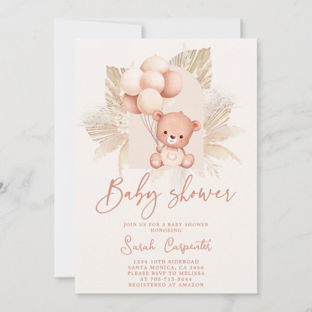Boho Bear Baby Shower-inbjudan Inbjudningar (Framsida)
