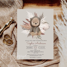 Boho Bear Baby Shower-inbjudan