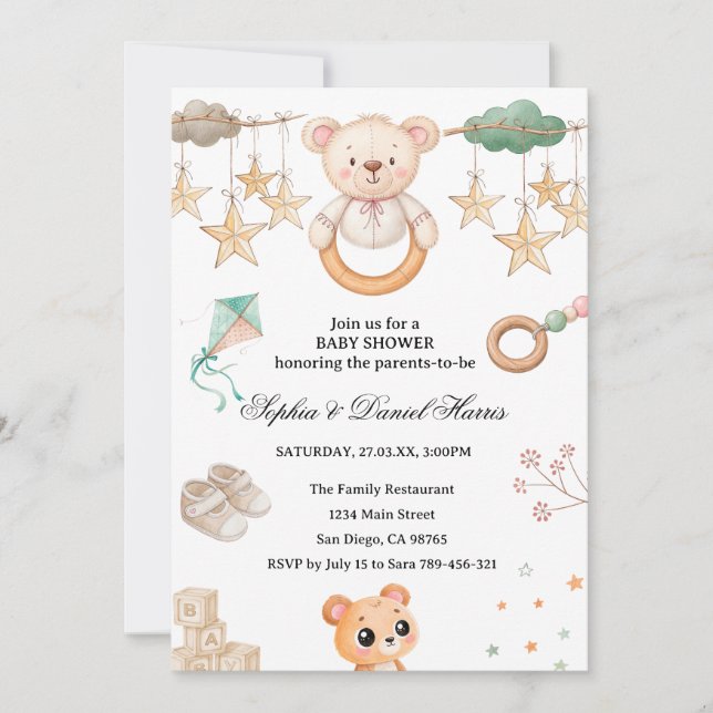 Boho Bear Baby Shower Inbjudningar (Framsida)