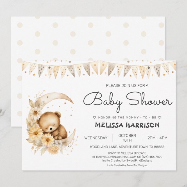 Boho Bear Baby Shower Inbjudningar (Fram/baksida)