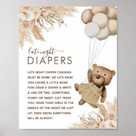 Boho Bear Baby Shower 'Late Natt Diaper' Daper? Poster