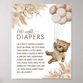 Boho Bear Baby Shower 'Late Natt Diaper' Poster