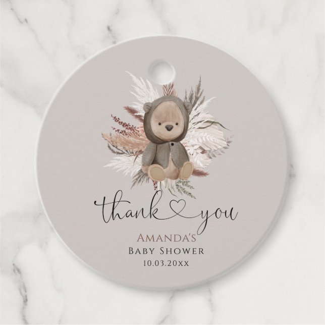 Boho Bear Baby Shower Tack Gåvor Etiketter (Framsida)