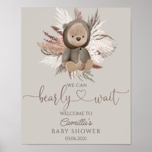 Boho Bear Baby Shower Välkommen Poster