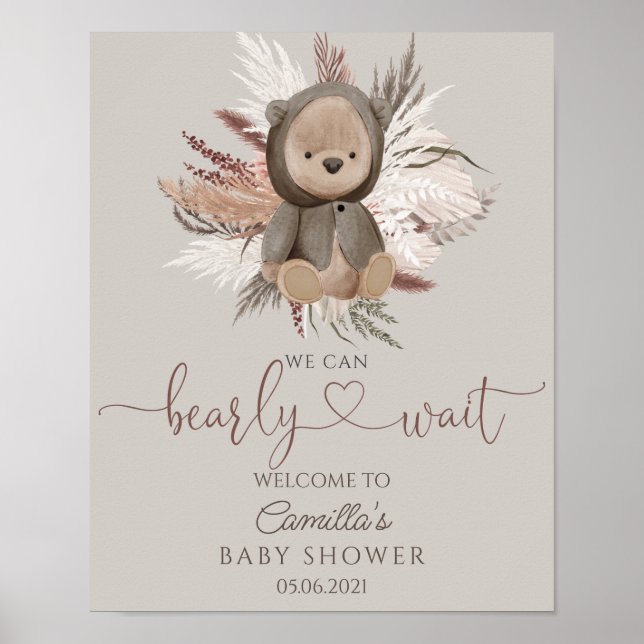Boho Bear Baby Shower Välkommen Poster (Framsidan)