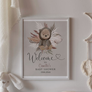 Boho Bear Baby Shower Välkommen Poster