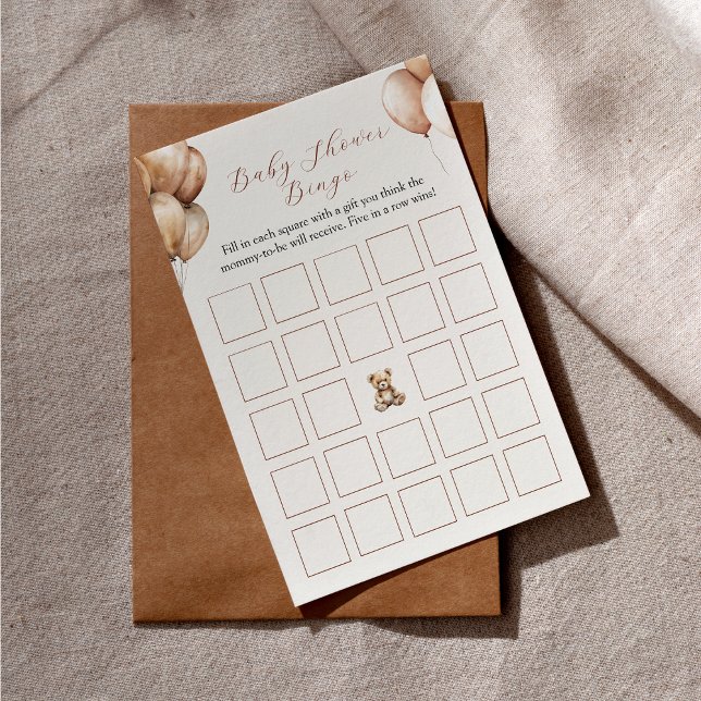 Boho Bear Ballong Baby Shower Bigo Spel (Boho Bear Balloon Baby Shower Bigo Game)