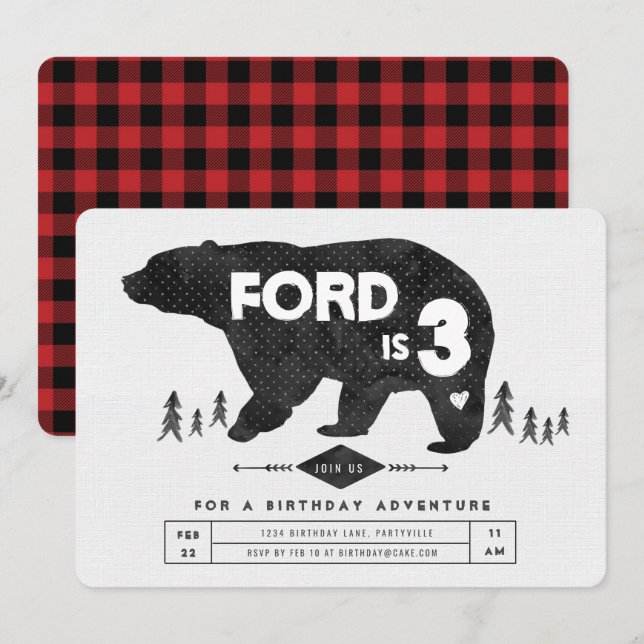 Boho Bear Birthday bjudande Inbjudningar (Fram/baksida)