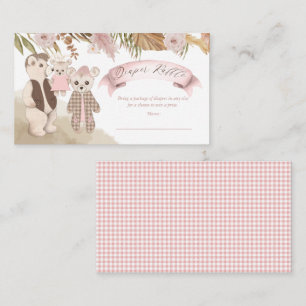 Boho Bear Family Girl Baby Shower Raffle Tilläggskort