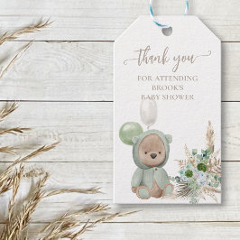 Boho Bear Favor (snart vänta Grönt) Presentetikett