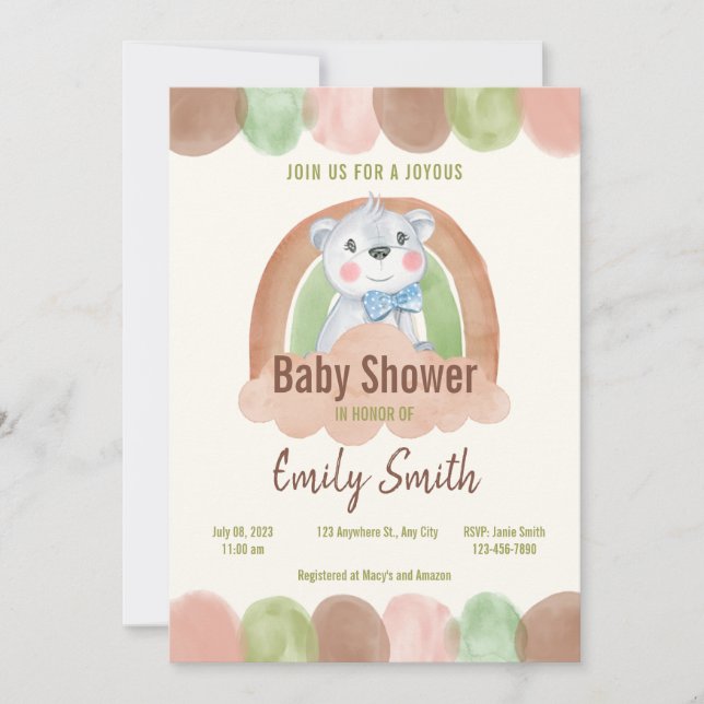 Boho Bear in the Cloud Baby Shower Inbjudningar (Framsida)