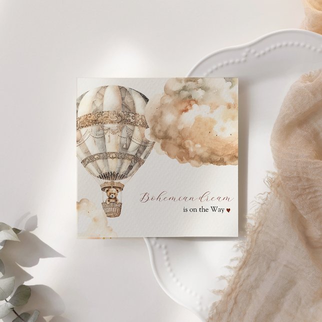 Boho Bear Luft Balloon Baby Shower Pappersservett (Skapare uppladdad)