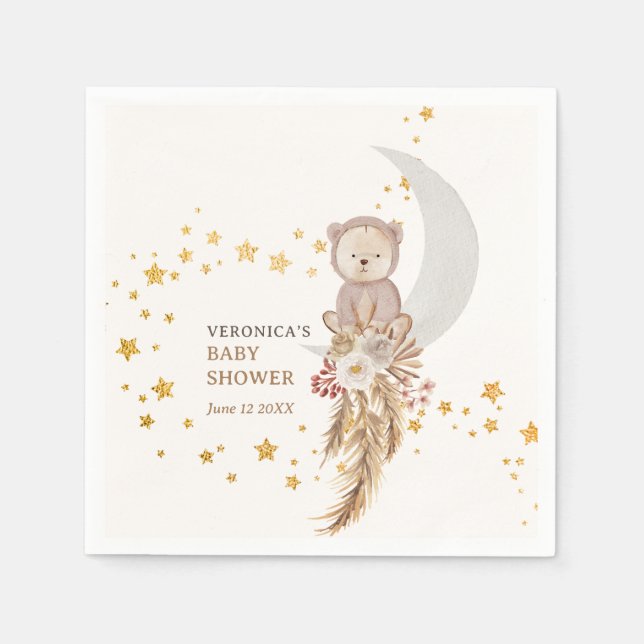Boho Bear Måne Baby Shower Tack Pappersservett (Framsidan)