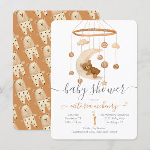 Boho Bear Måne Mobile Baby Shower-inbjudan Inbjudningar