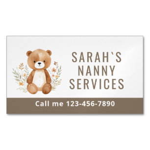 Boho Bear Nanny Babywatch Childcare Magnetiska Visitkort