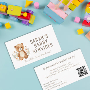 Boho Bear Nanny Babywatch Childcare Visitkort
