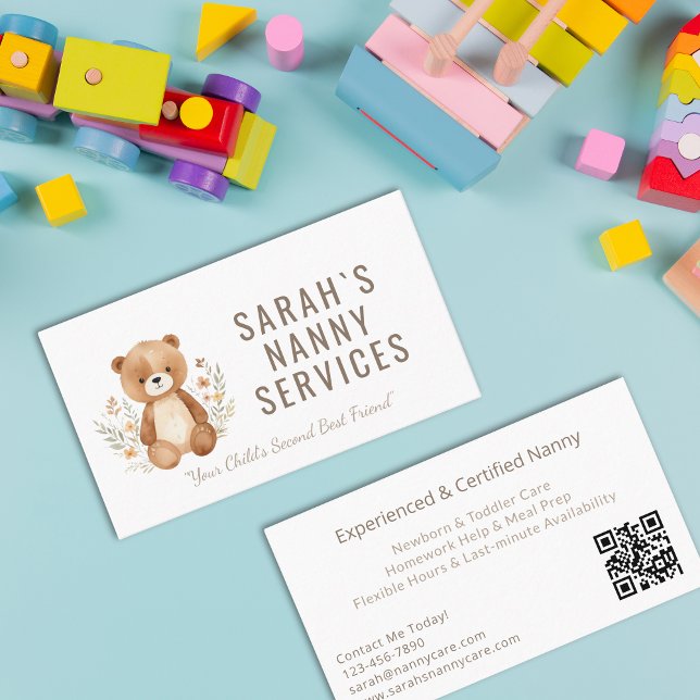 Boho Bear Nanny Babywatch Childcare Visitkort (Boho Bear Nanny Babysitter Childcare Business Card)