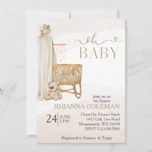 boho Bear Pampas-gräsklipp blommigt babydusch Inbjudningar