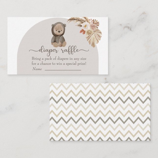 Boho Bear Pampas Grass Baby Shower Raffle Tilläggskort (Fram/baksida)