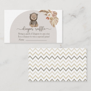 Boho Bear Pampas Grass Baby Shower Raffle Tilläggskort