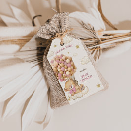 Boho Bear Rosa Ballong Baby Shower Tackkort Presentetikett