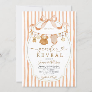 Boho Bear Rustic Baby Clothesline Gender Reveal Inbjudningar