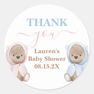 Boho Bear Twillingar Baby Shower Round Sticker Runt Klistermärke