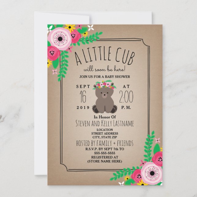 Boho Bear Unge Cardstock Inspired Baby Shower Inbjudningar (Framsida)