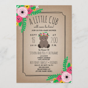 Boho Bear Unge Cardstock Inspired Baby Shower Inbjudningar