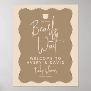 Boho Bear Vågigt Ram Simple Baby Shower (endast ba Poster