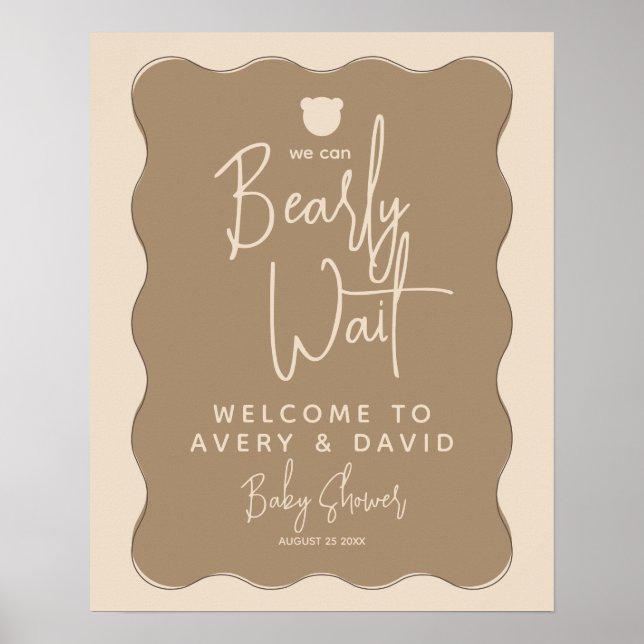 Boho Bear Vågigt Ram Simple Baby Shower (endast ba Poster (Framsidan)