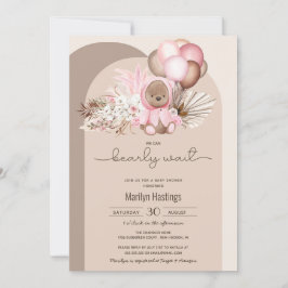 Boho Bear, vi kan vänta Rosa Baby Shower Inbjudningar
