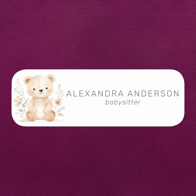 Boho Bear Watercolor Babyvvakttjänst Namnbricka (Boho Bear Watercolor Babysitter Service Name Tag)
