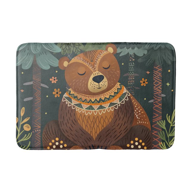 Boho Bear Wildlife Forest Cute Animals Natur Badrumsmatta (Framsidan)