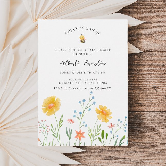 Boho Bee Baby Shower Blommigt Sweet som Bee Baby Inbjudningar (Skapare uppladdad)