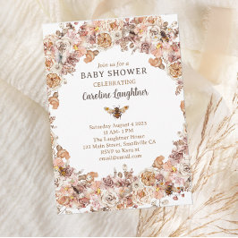Boho Bee Watercolor WildblomBaby Shower Inbjudningar