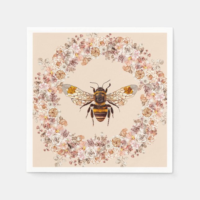 Boho Bee Watercolor Wildblomma Pappersservett (Framsidan)