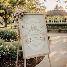 Boho Beige Akvarell Blommig Trädgård Bebis Shower