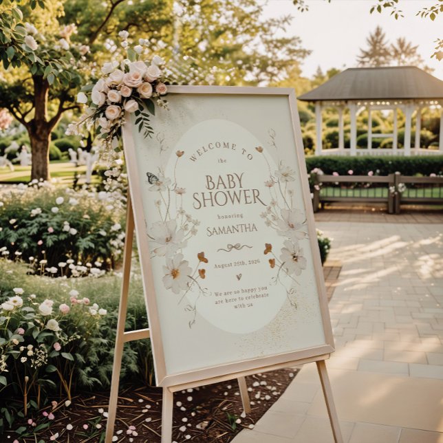 Boho Beige Akvarell Blommig Trädgård Bebis Shower Poster (Skapare uppladdad)